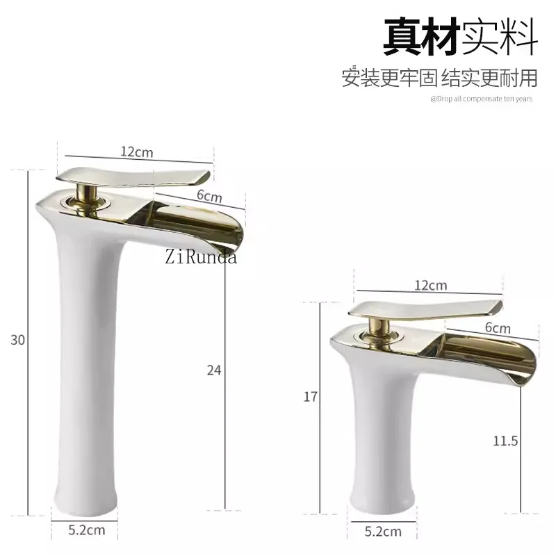 الشمال شلال جميع النحاس الساخن والبارد حوض غسيل الوجه صنبور ثقب واحد حوض غسيل الذهب الأبيض العتيقة صنبور #4