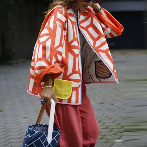 Imagen 2 del producto Abrigo de otoño Winer para mujer, chaquetas informales con estampado geométrico para mujer, ropa de abrigo de manga larga a la moda