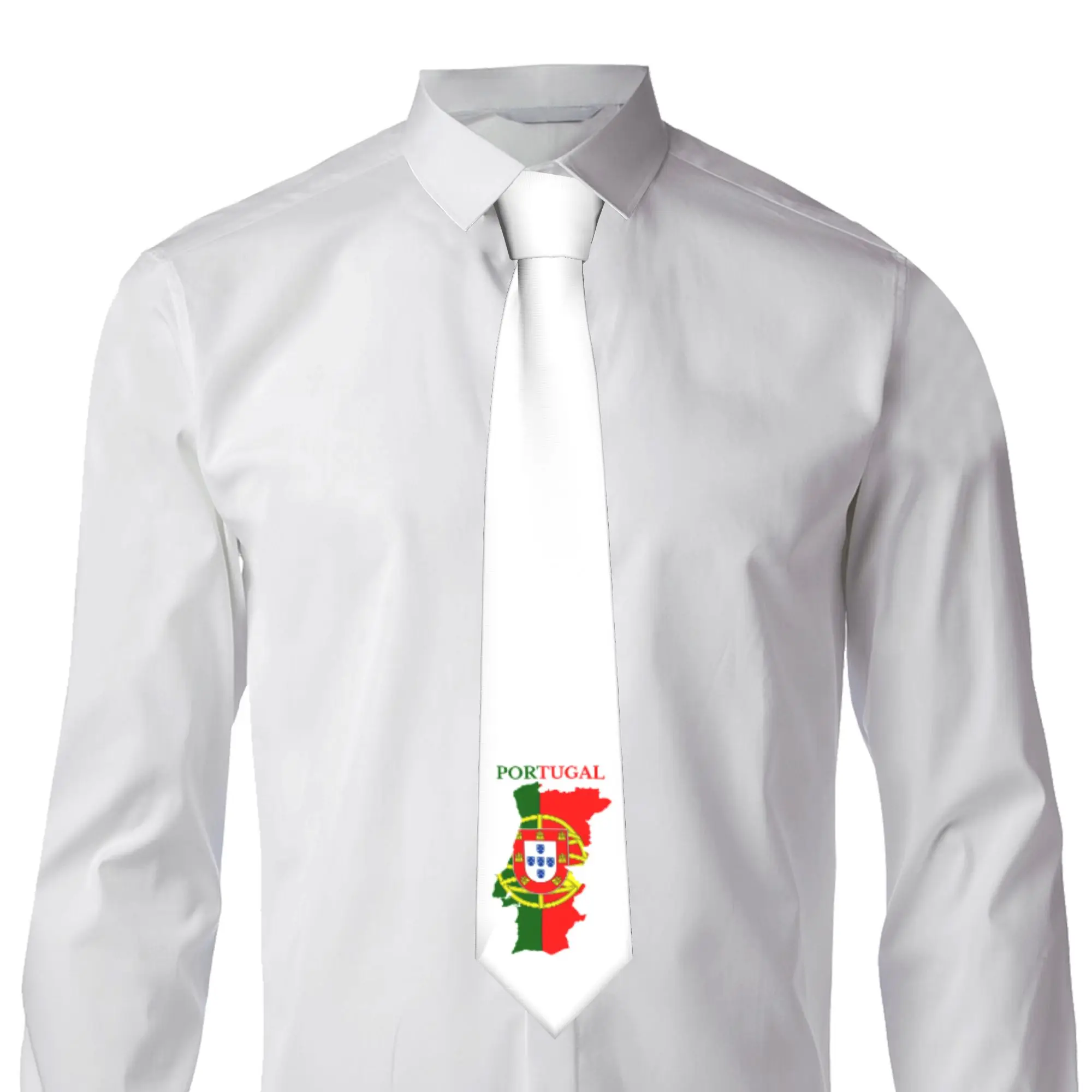 Portugal Flag Map Tie for Men Fashion Portuguese Lovers Silk Office Necktie