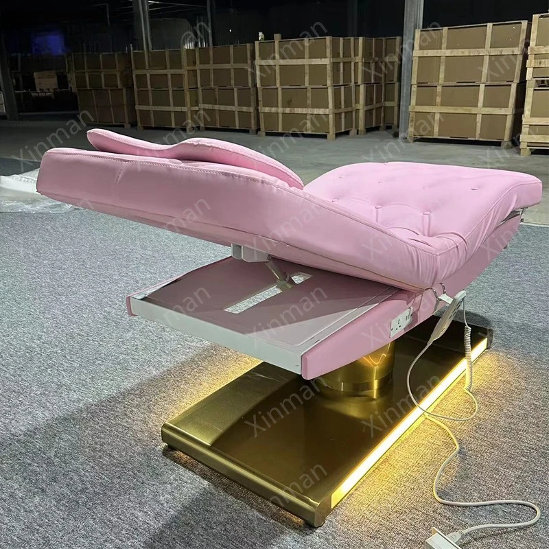 Electric eyelash bed 3 motor gold base massage table tattoo chair LED light strip light color leather multi-color optional