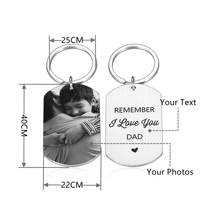 Custom Photo Keychain Personalized Picture Stainless Steel Engrave Name Date Keyrings for Mom Dad Family Gift