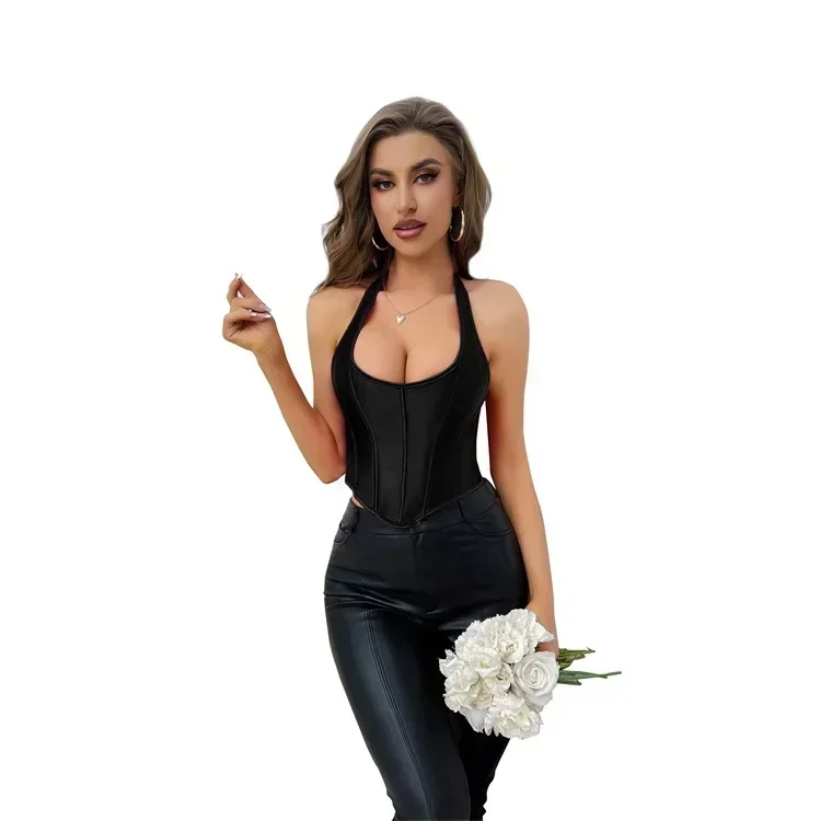 Corsetti bustier da donna sexy Corsetto overbust gotico Lingerie Halter Crop Top Vest Femme Corsetto Top Nero