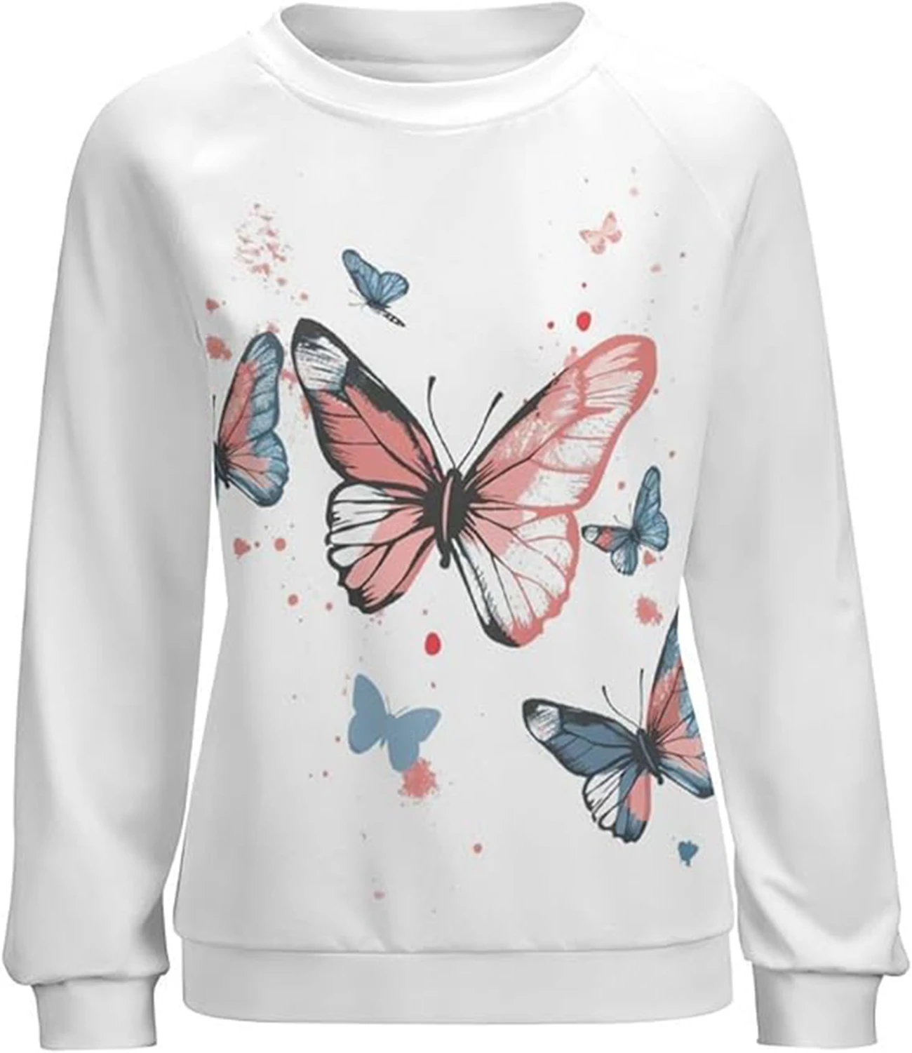 أزياء المرأة القط فراشة بلوزات خريف ربيع عارضة Crewneck البلوز قمم بوهو الأزهار الجرافيك كم طويل بلايز