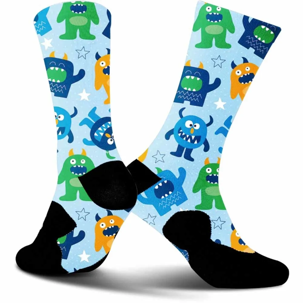 Cute Monster Pattern Sports Cycling Socks, unisex, tightly fitting, moisture wicking, breathable and durable