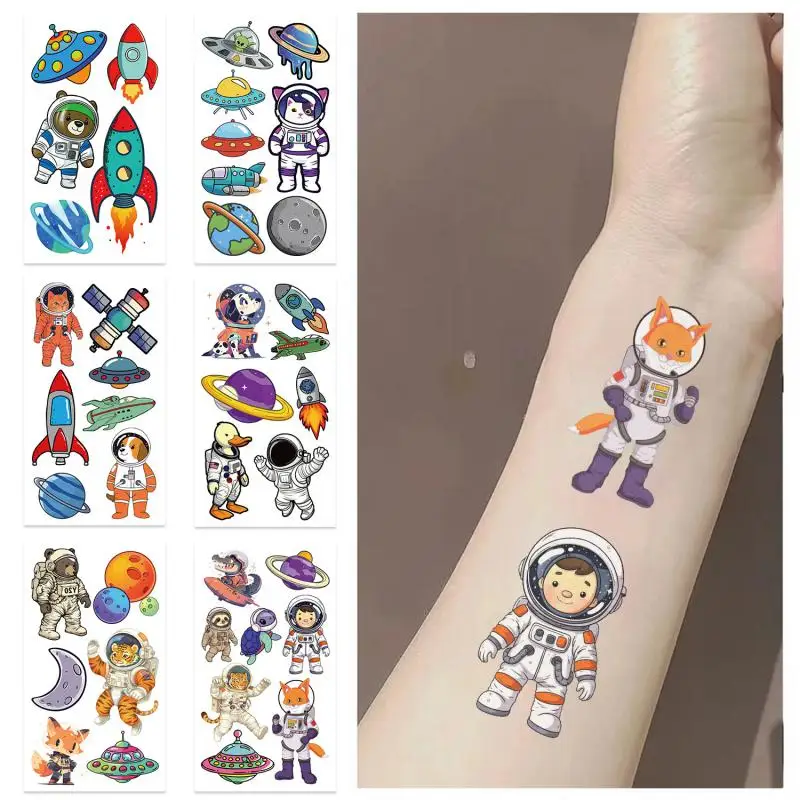 10Pcs Cartoon Astronaut Space Rocket Temporary Tattoo Stickers Planet Fake Tattoos Stickers Waterproof Funny For Kids Gift