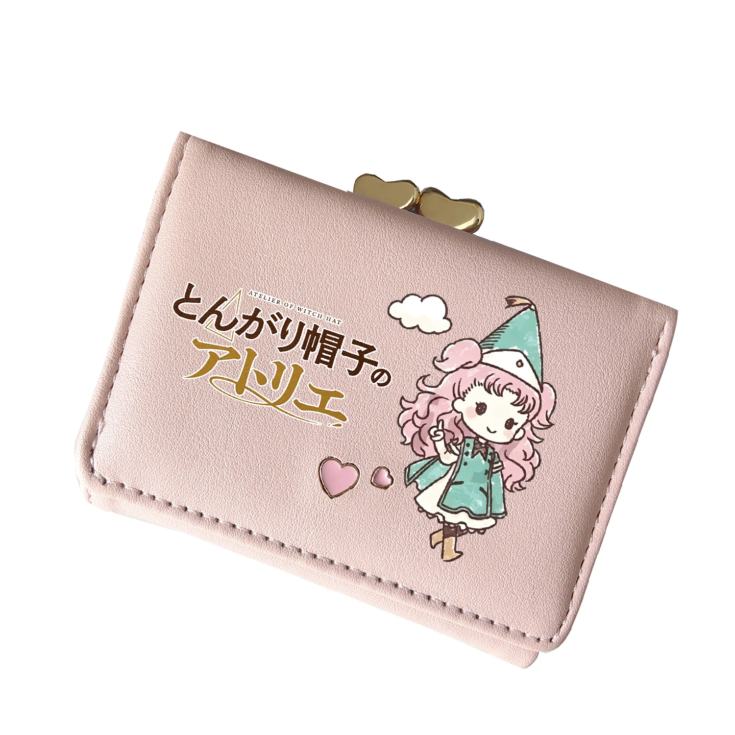 Witch Hat Atelier Girls Short Wallet Students ID Card Holders Pu Leather Coins Purses Pink Money Clutch Bag Cute Mini Hand Bags