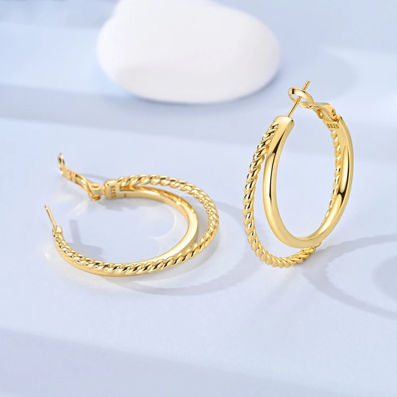 925 Sterling Silver Earrings Women Double Layer Twisted Drop Earring For Anniversary Wedding Jewelry Gifts