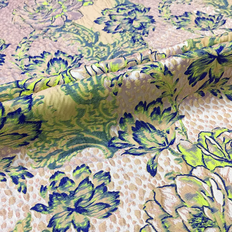 Jacquard Fabric Peony Dress Windbreaker Soft Clothing Design Cloth European Brand Fashion Sewing Wholesale Material by the Meter