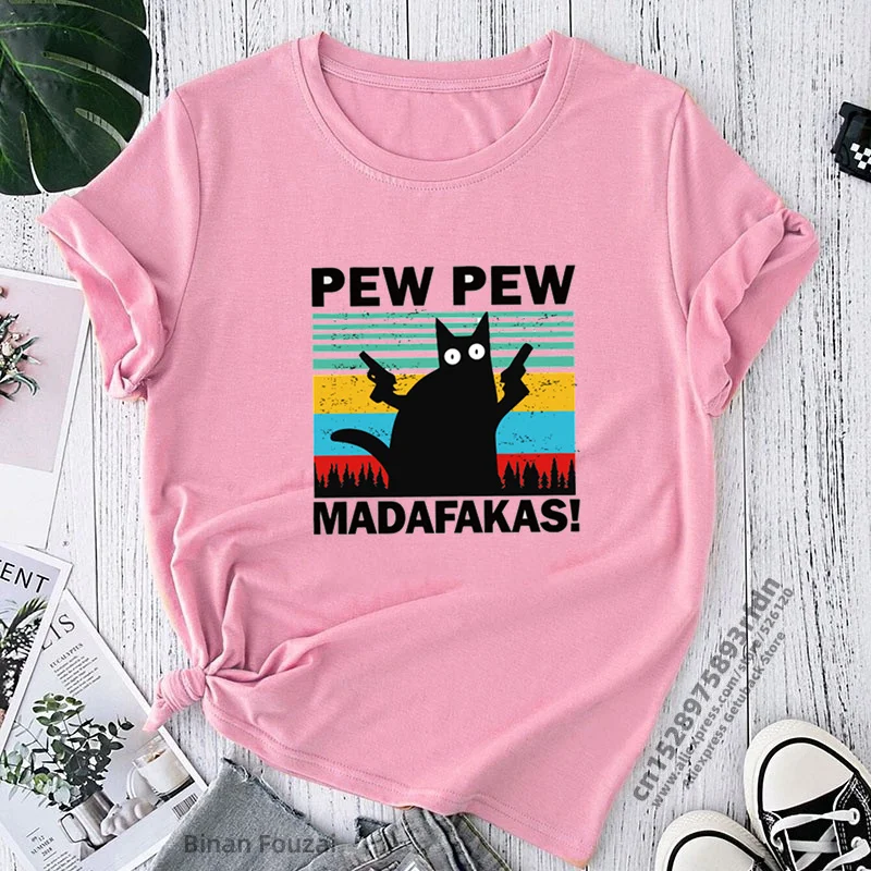 Pew Pew Madafakas Print T-shirts Women Summer 2023 Graphic Tees Funny Shirts For woman tshirts Loose Crew Neck Harajuku Tops