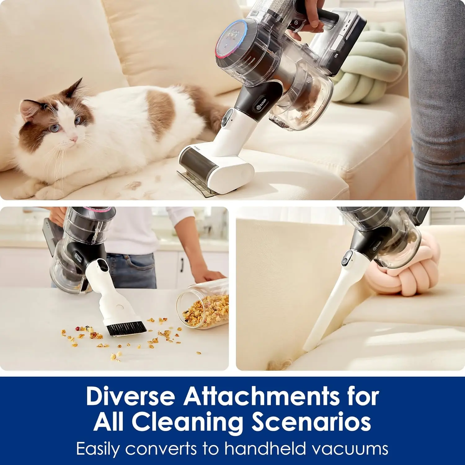 Vacuum Cleaner, ZeroTangle Brush, Lightweight, Quiet, Powerful Suction, Converts into Handheld Vac