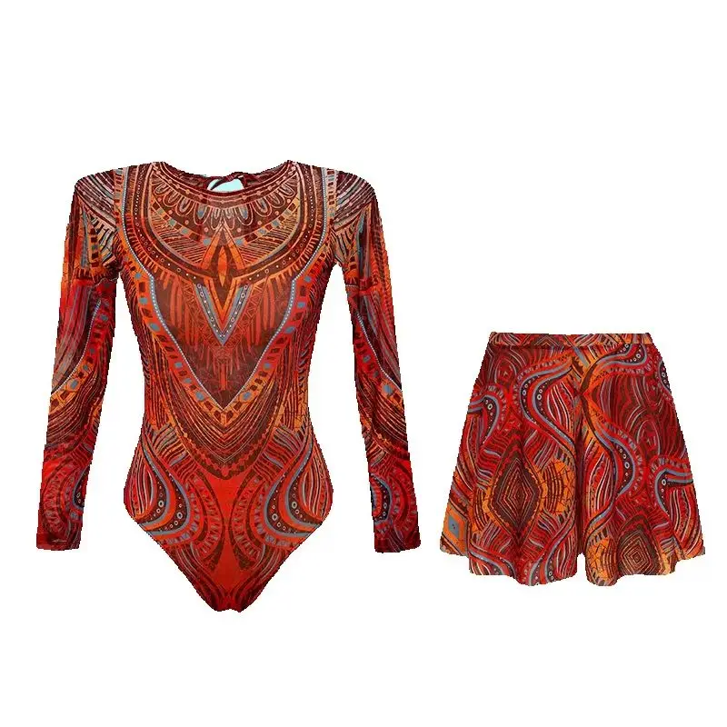 New Summer Women's Sexy and Fashionable Long Sleeved Sunscreen Breathable Mesh Two-piece Swimsuit Set