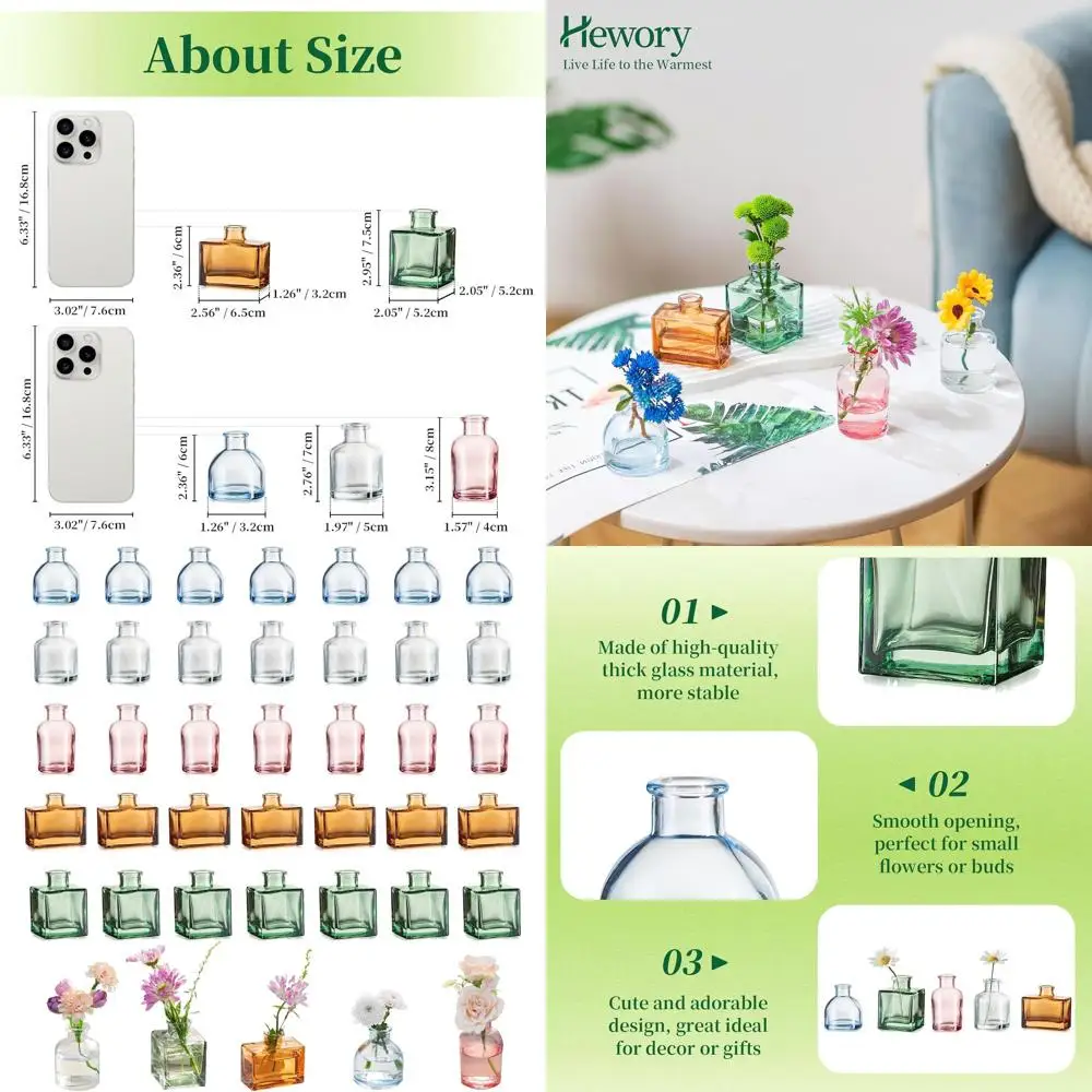 

Набор из 40 прочных миниатюрных стеклянных ваз для центральных композиций, идеально подходит для свадеб, домашнего декора, вечеринок и в качестве подарков.