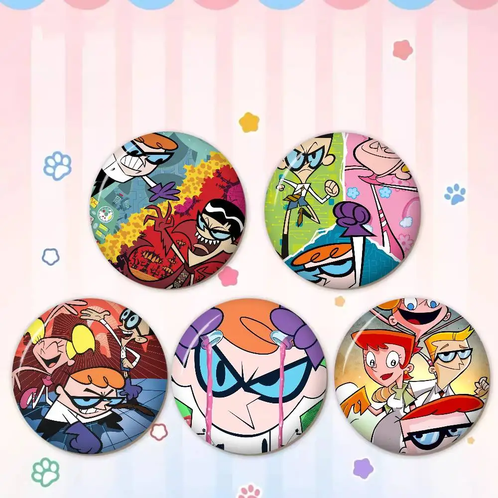 Cartoon D-Dexters L-Laboratory Round Button Pins Slogan Creative Brooches Backpack Clothes Decoration Fashion Cartoon Gifts