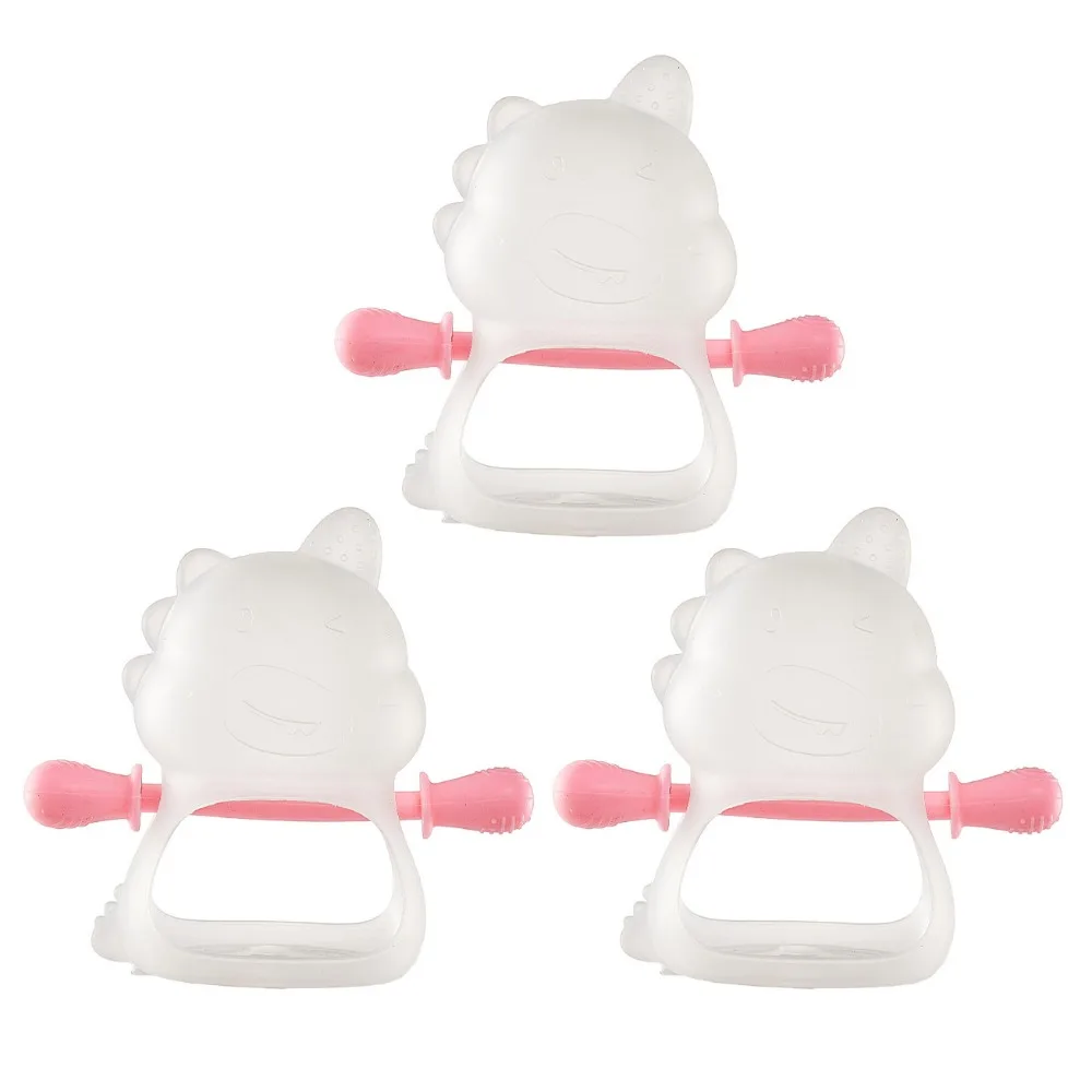 

3Pcs Soft Baby Dinosaur Teether Anti Dropping Easy Grip Nursing Teething Toys Food Grade Soothe Babies Gums
