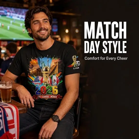 Personalisiertes Fußballtrikot mit Namen, USA Kanada Mexiko 2026 Spieltag-T-Shirt - Sommermode für Fußballfans, Individuelle Trophäe – Detail 4