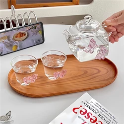 Glass Tea Set Pink Butterfly Elegant Kettle Teacup Tea Boiling Warm Wine Pot Home Party Tea Tasting Cup Holiday Warmhouse Gift
