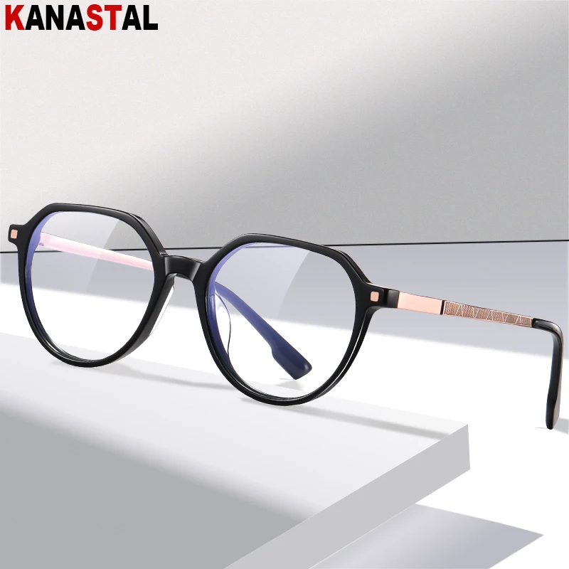 

Acetate Fiber Metal Women Blue Light Blocking Glasses Trendy Eyeglasses Frame Computer Goggles Men Anti Ray Prescription Eyewear