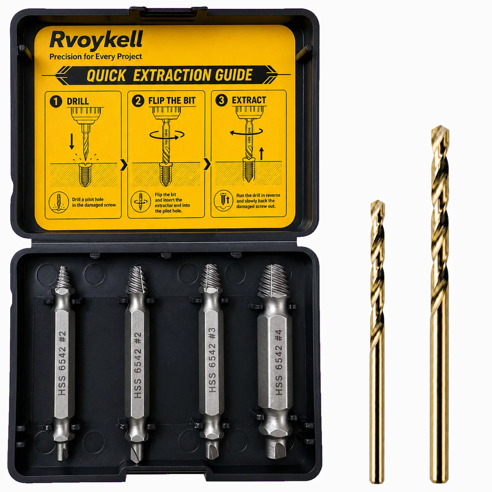 6PCS HSS 6542 Damaged Screw Extractor Set, Double-Ended Screw Remover Bits for Broken Stripped Rusted Screws