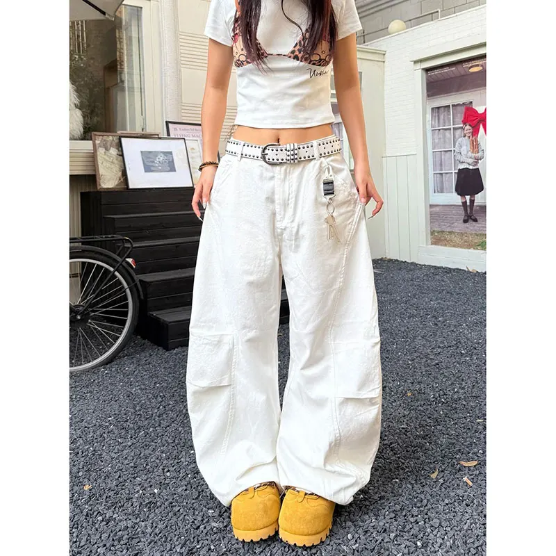 

2025 Autumn High Waist Jeans for Women White Casual Straight Jean Trousers American Vintage Y2K 90s Wide Leg Loose Denim Pant