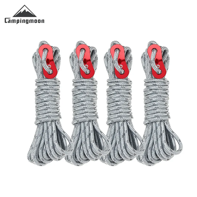 

CAMPINGMOON Усиленный износостойкий 4-миллиметровый трос для кемпинга, светоотражающий трос для палатки, ветрозащитный трос для крепления тента