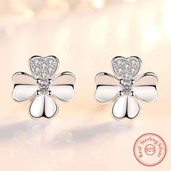 Real 925 Sterling Silver Woman's High Quality Fashion Jewelry Crystal Flower Stud Earrings New XY0295