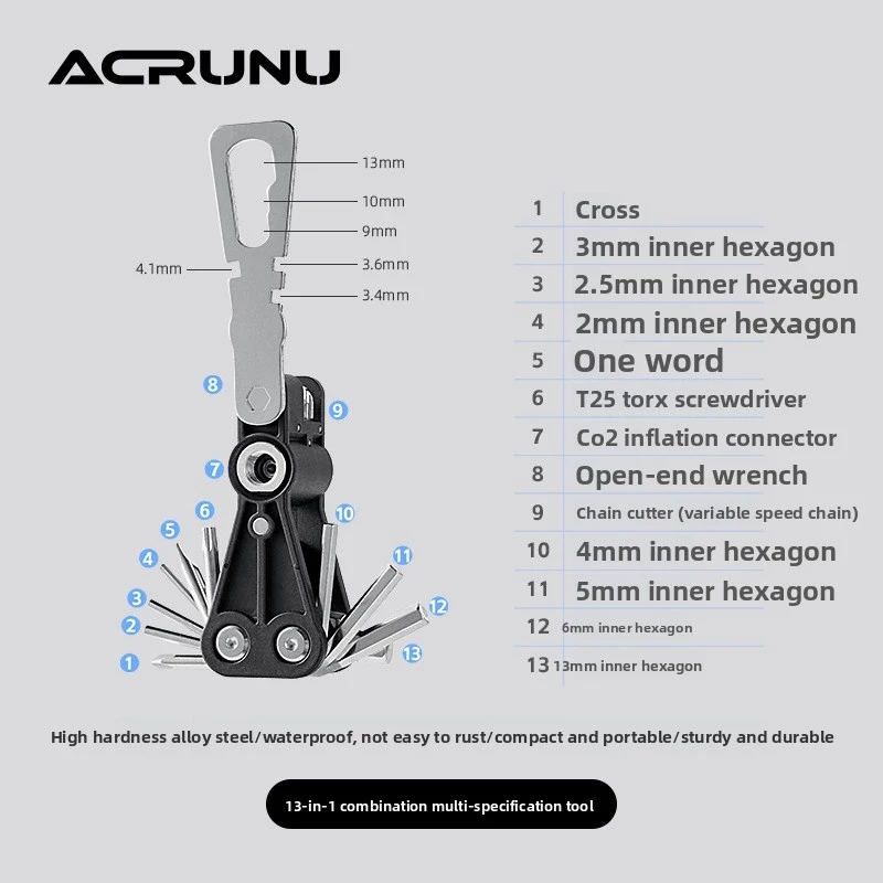 

Многофункциональный набор инструментов для ремонта велосипедов ACRUNU 13-в-1 с съемником цепи для горных и шоссейных велосипедов