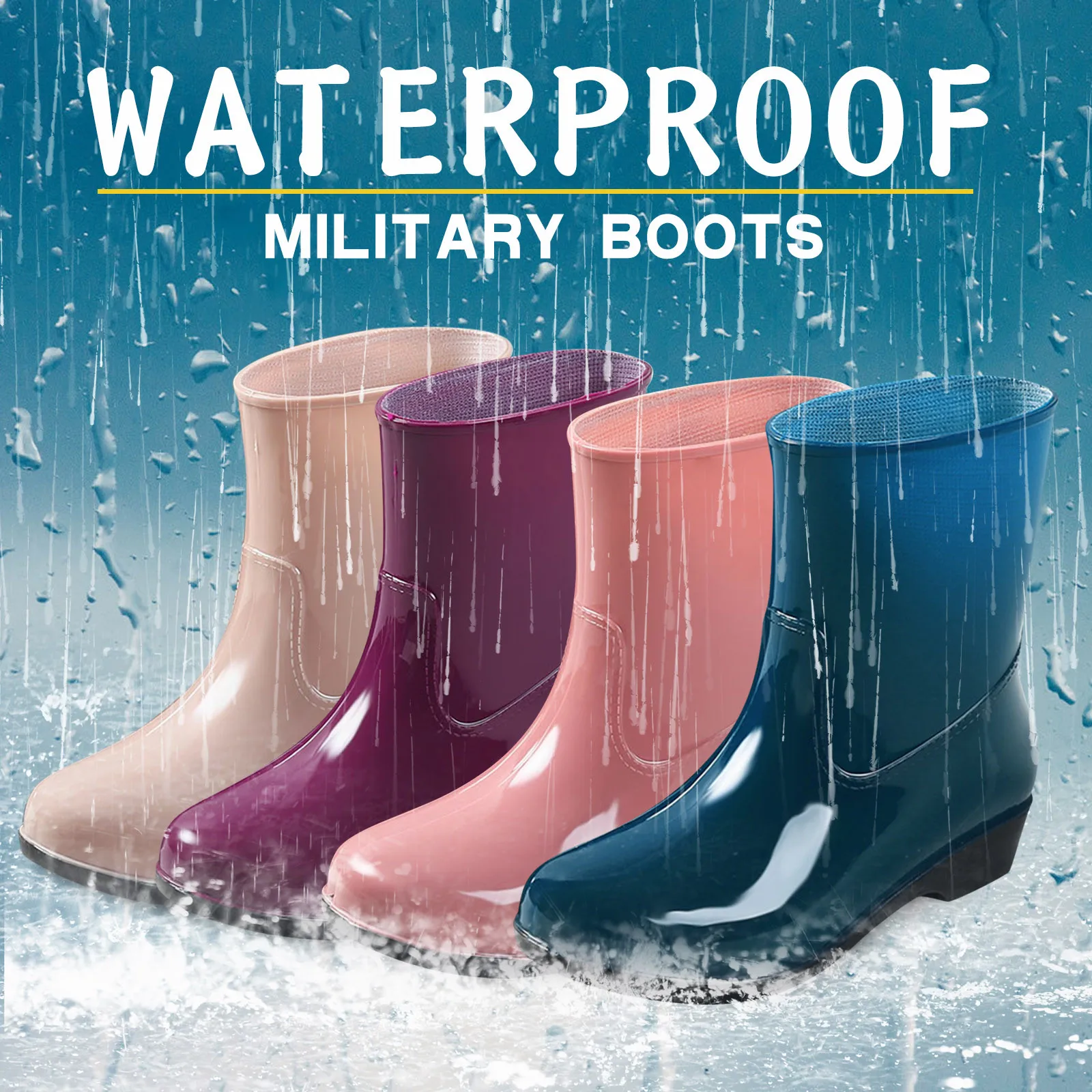 Four Seasons Warm Shoes Mid-tube Non-slip Rain Boots Ladies Rain Boots Waterproof Car Wash Shoes Fashion Non-slip Work Shoes