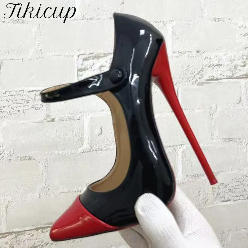 Factory Customized Sexy 14CM 16CM Ultra Thin Stiletto High Heels Black Mary Jane Pointed Toe Pumps Ankle Buckle Party Nightclub