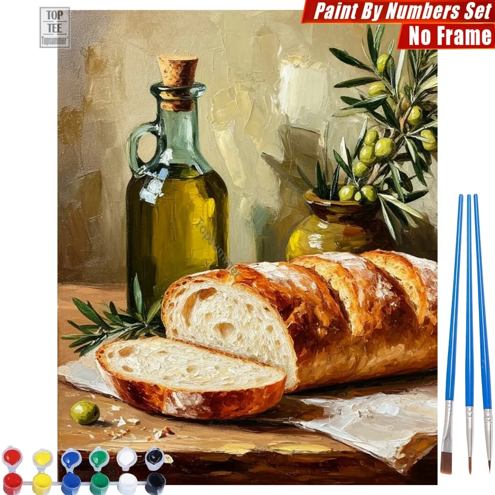 Set de pintura por números DIY de pan de aceitunas sencillo - Botella de aceite de oliva, diversión creativa familiar, regalo de Acción de Gracias para la abuela