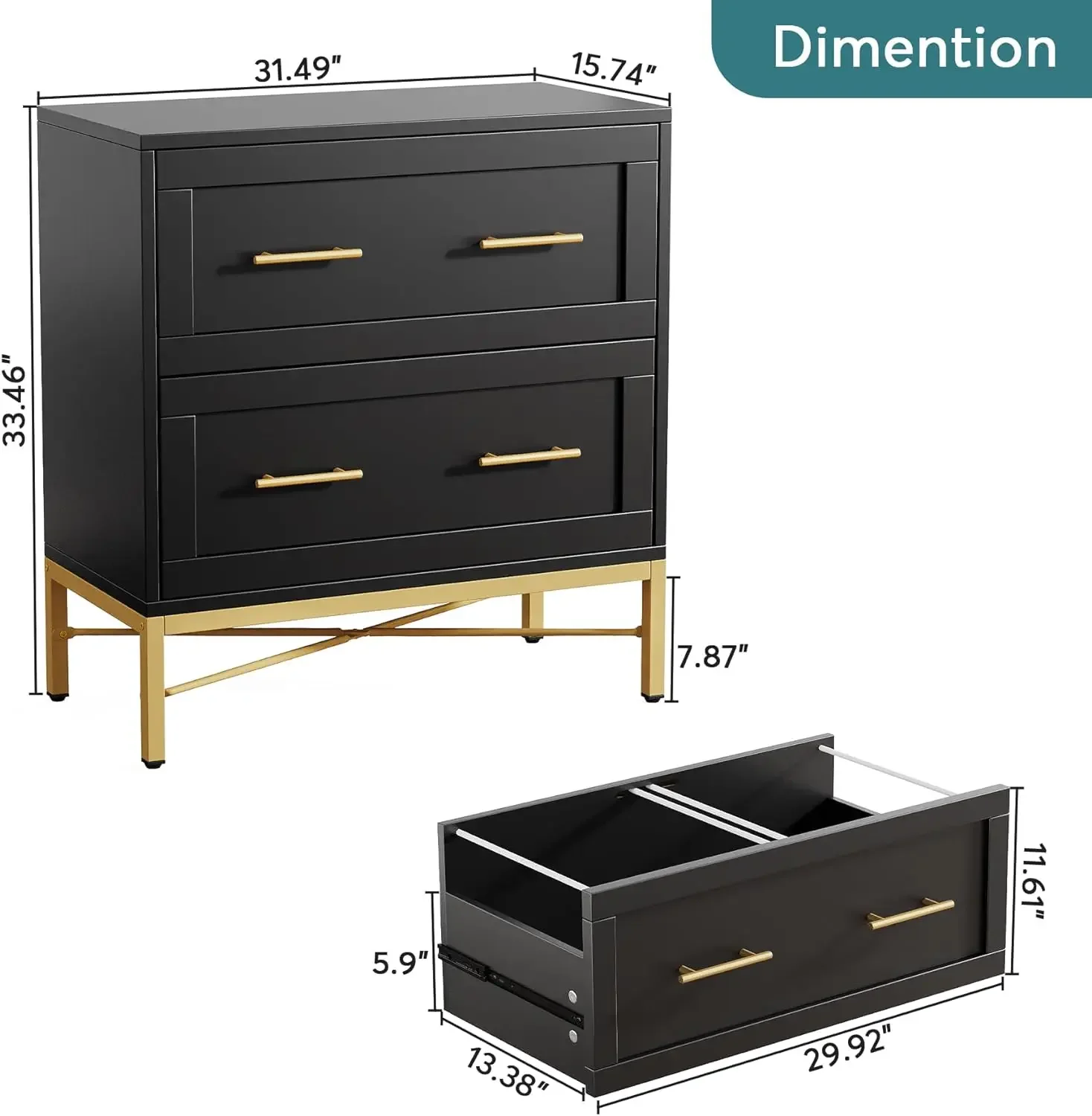 2 Drawer File Cabinet, Modern Lateral Filing Cabinet for Letter/Legal, Large File Storage Cabinets Printer Stand w/ Storage