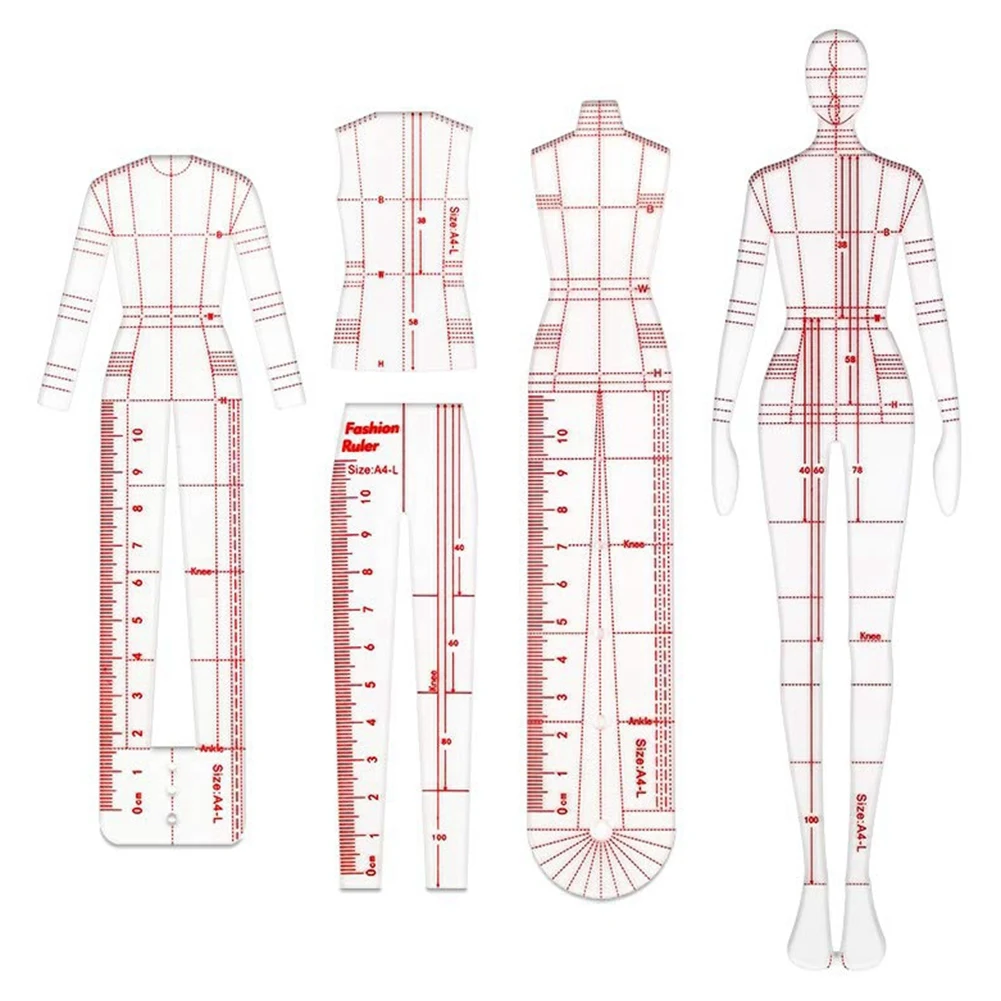 Reglas de ilustración de moda, plantillas de bocetos, regla de costura, patrones humanoides, diseño, medición de ropa, tipo B