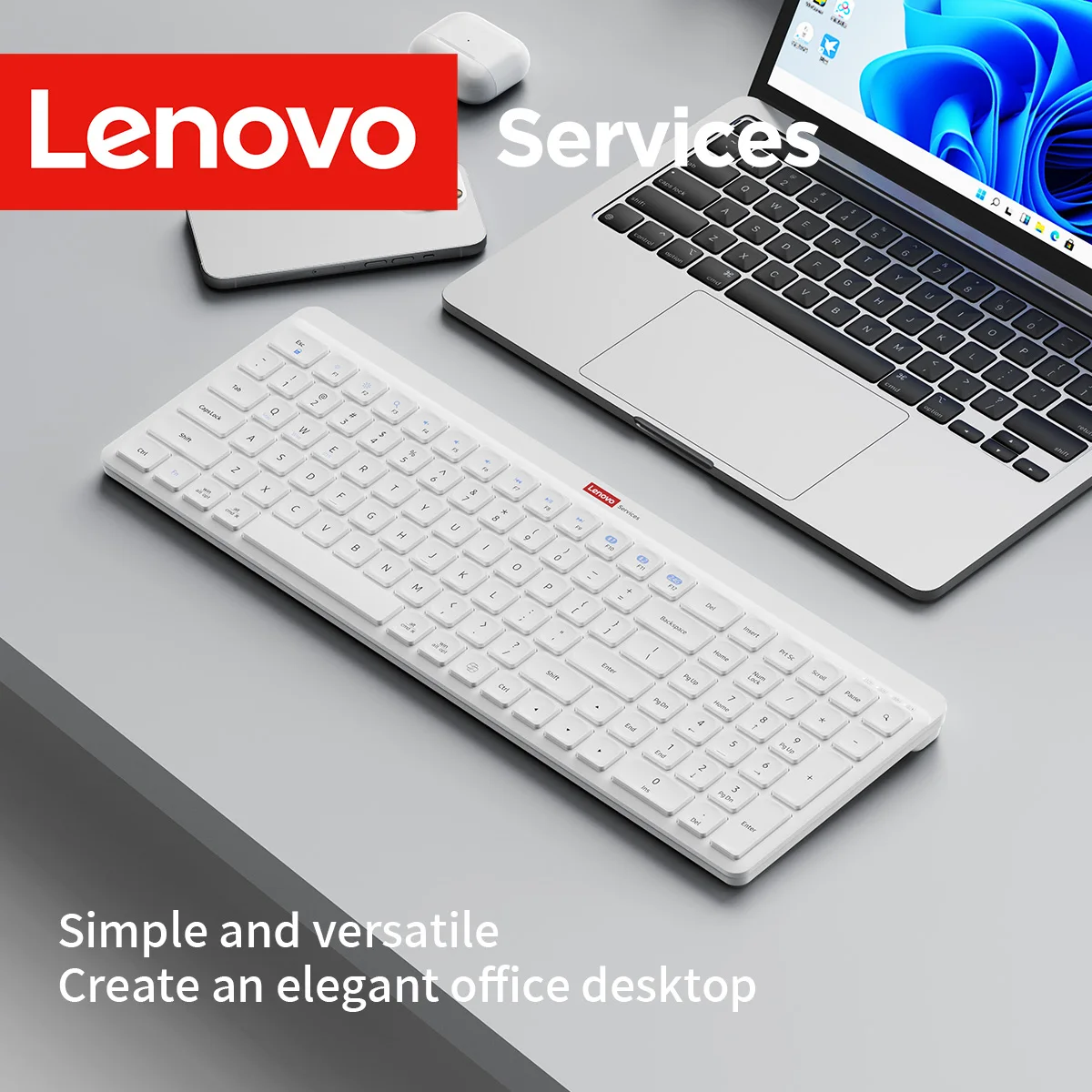 Lenovo Office Wireless Dual Mode Keyboard Dual-Device Connection Long Battery Life Rechargeable Keyboard for Business Home Use