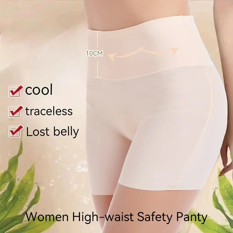 Women High Waist Panties Safety Short Pants Anti Exposure Underwear Corset Pants M L XL Black Skin White Ice Silk Traceless