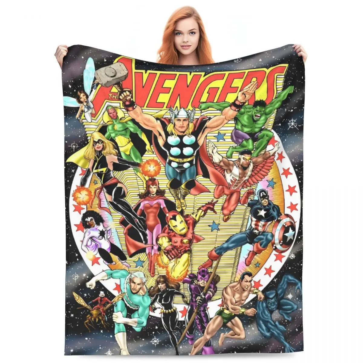 Avengers Marvel Assemble Soft Warm Blanket Airplane Travel Plush Throw Blanket Pattern Outdoor Flannel Bedspread Sofa Bed Cover