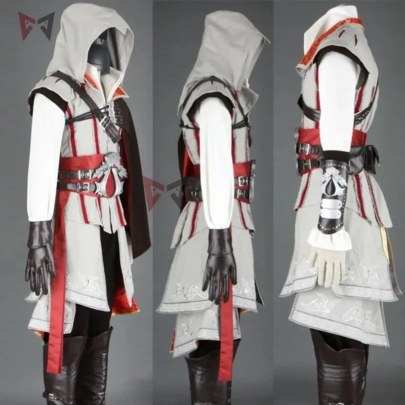 Hot Creed Cosplay Costume Ezio Assan Connor Sweater Pants Coat 16 PCS Halloween Set For Man Women Custom Made