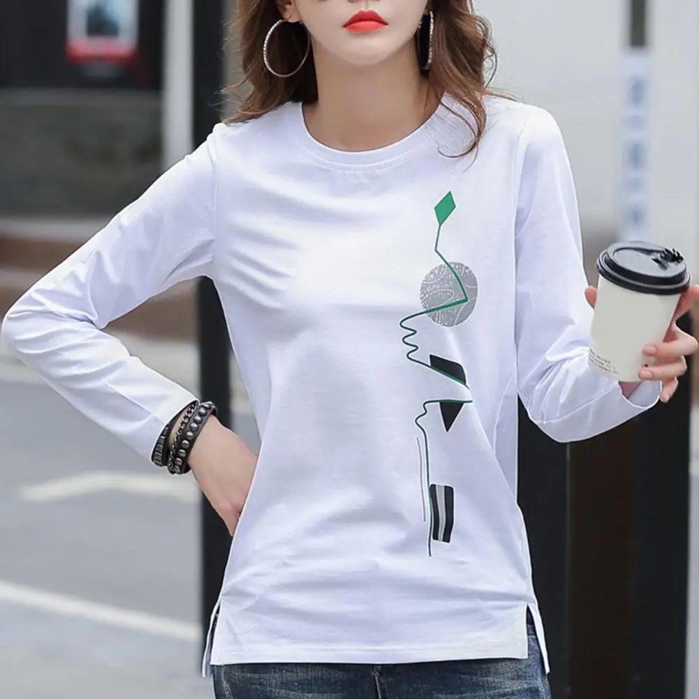 Classic Autumn Blouse  Loose Fit Skin-touch T-shirt Top  Women Spring Autumn Casual Irregular Print Basic Blouse