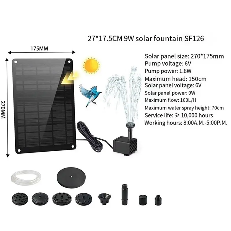 2026 New Water Feature Pump 9W Solar Panel Powered Solar Fountain Pond Pump Kit For Garden Pool Pond Fountain view 6