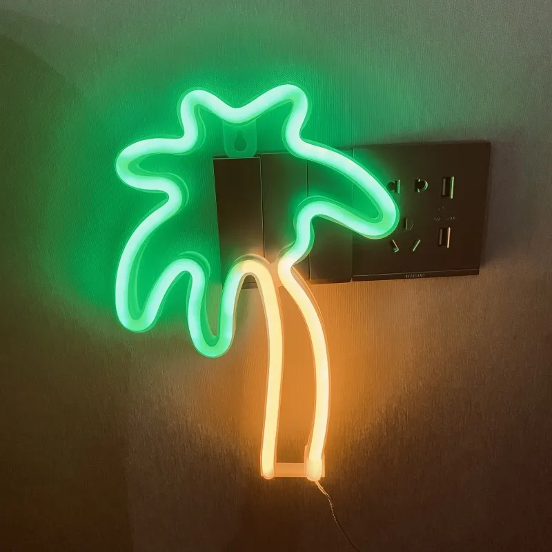 팜 트리 LED 네온 사인 USB/배터리 전원 LED 조명 침실 룸 장식 선물 야간 조명 장식 파티 휴일