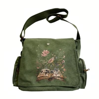 Bolso de hombro Vintage para mujer, bandolera cruzada para ordenador portátil de gran capacidad con estampado de libro de pájaros de lona