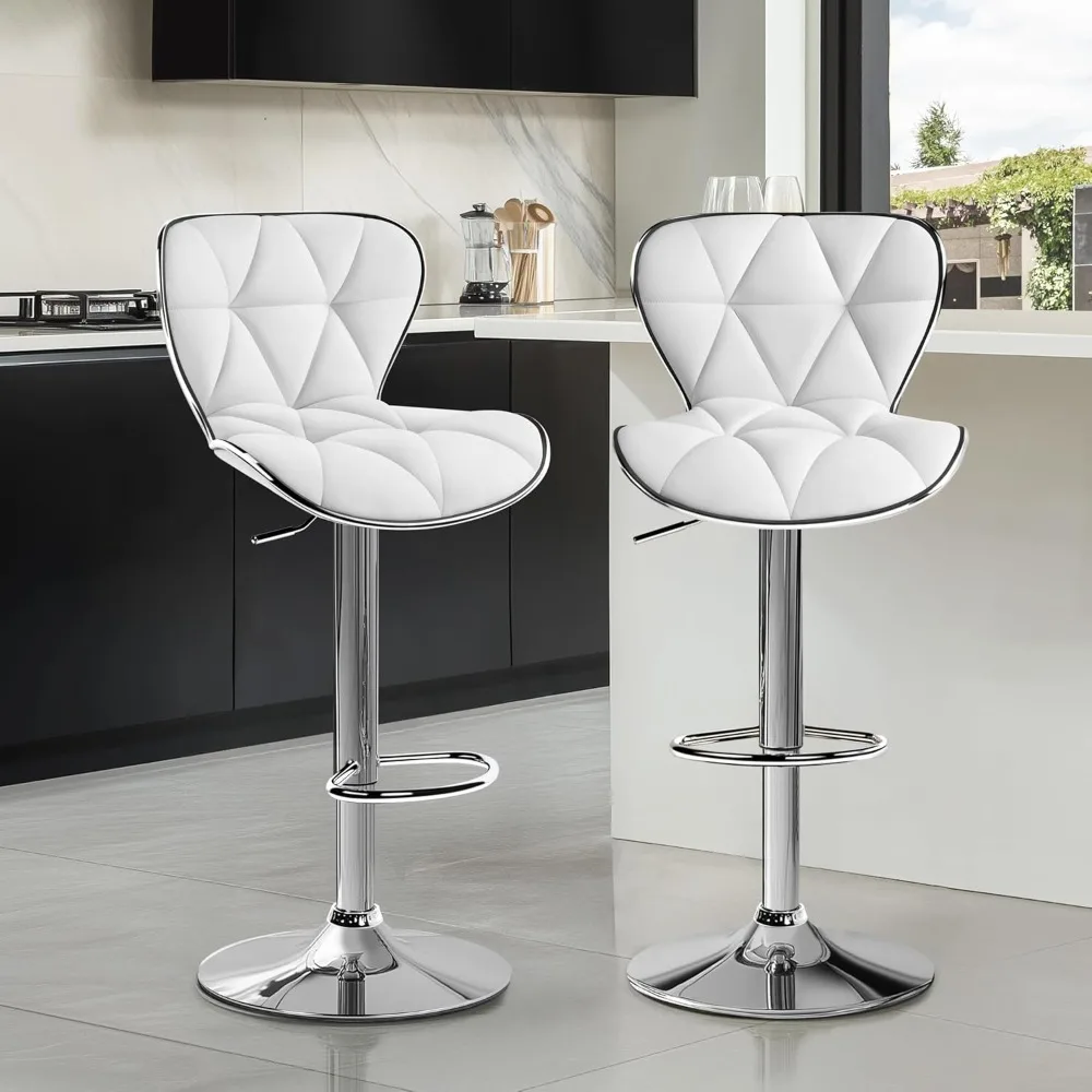 

Bar Stools Set of 4, Island Chairs Shell Back, PU Leather Adjustable Barstools, Swivel Bar Chairs with Footrest for Home Kitchen