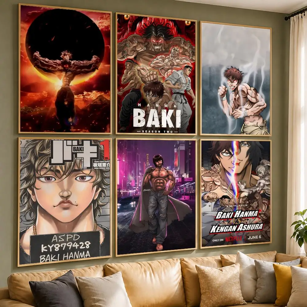 Classic Anime B-Baki the GrapplerS Poster Vintage Retro Anime Poster Stickers Peel and Stick Wall Art Home Decor