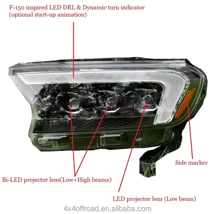 4x4 Full LED Headlight Head Lamp For Ranger T7 T8 PX2 PX3 2015-2021