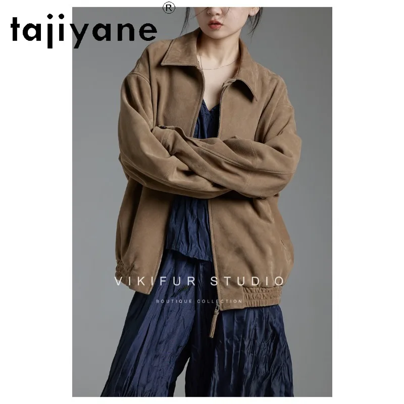 TAJIYANE Genuine Leather Jacket Woman Quality Sheepskin Suede Leather Coat Oversized Jackets for Woman Mid Length Outerwear 가죽자켓