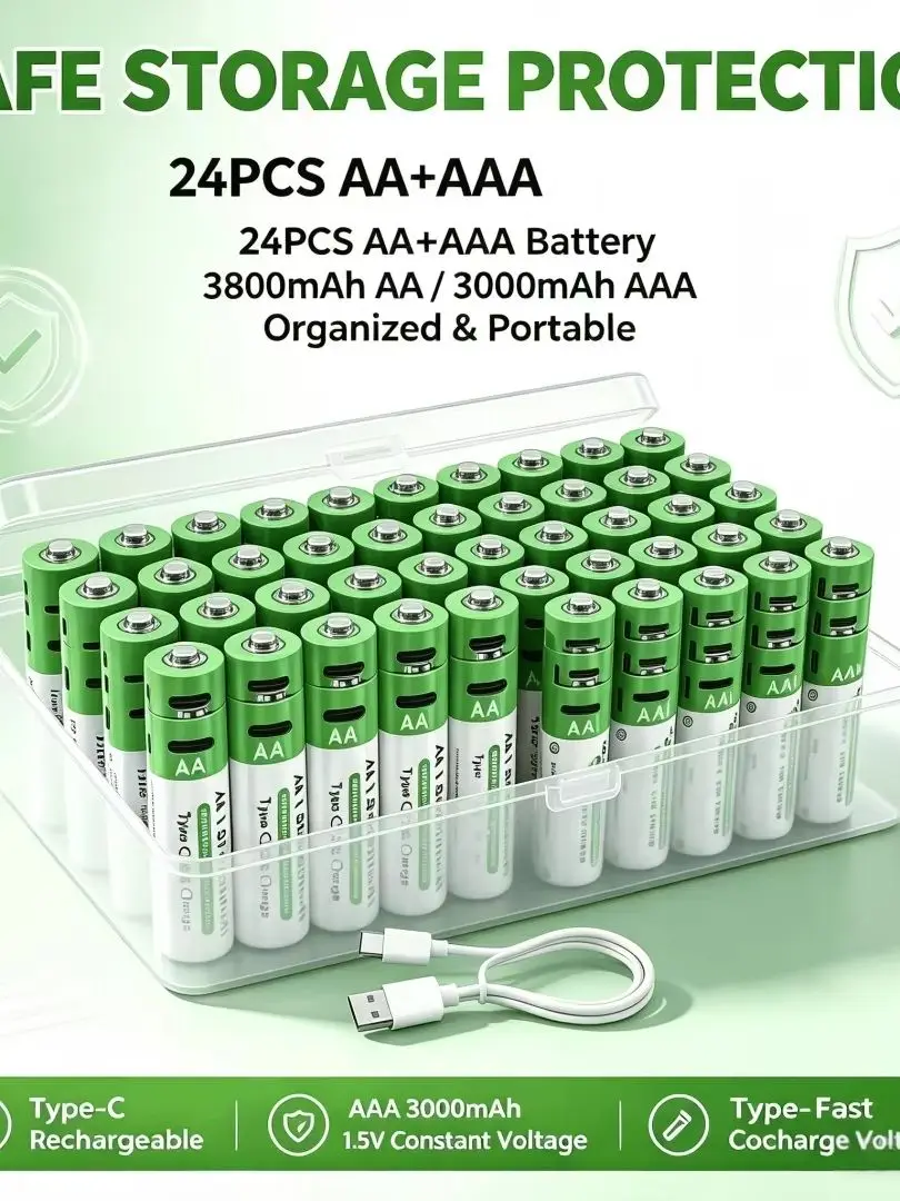 Typ-C-Schnellladung, 1,5 V, 3000/3800 mAh, AA, AAA, wiederaufladbare Li-Ionen-Batterien für Fernbedienung, Maus, Spielzeug, Game-Controller