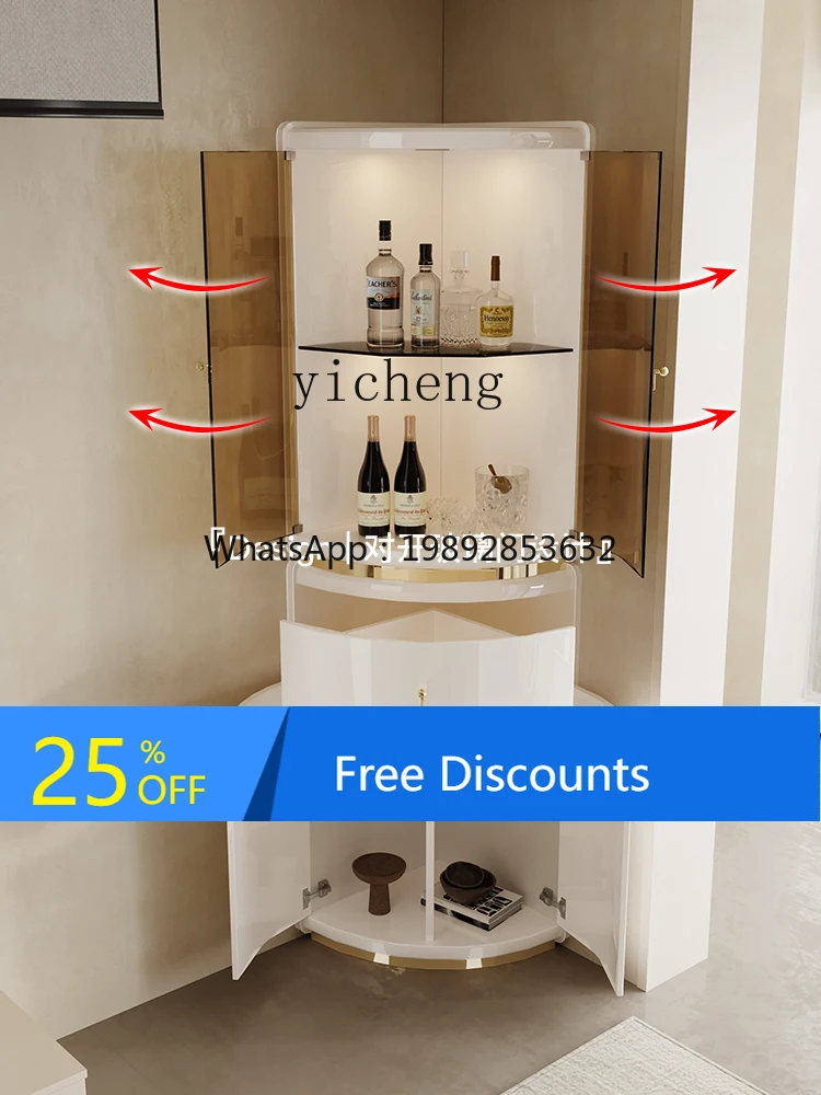 LYY  Cream Style Corner Wine Cabinet Wall High-End Triangle Cabinet Bedroom Corner Storage Display Cabinet Made of Glass