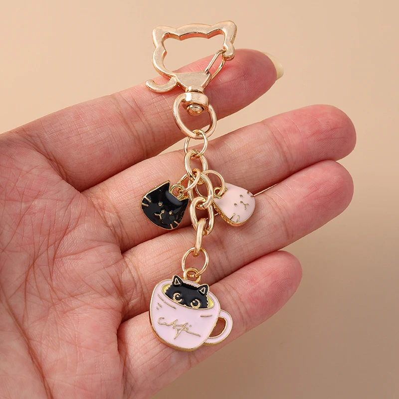 Aihua Y2K Niedlicher Tier-Schlüsselanhänger, Emaille-Katzen-Schlüsselanhänger für Frauen und Mädchen, Handtaschenanhänger, Autoschlüsselhalter, DIY-Schmuckgeschenke – Detail 7