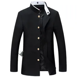 2024  Men Black Slim Tunic Jacket Single Breasted Blazer Japanese School Uniform College Coat