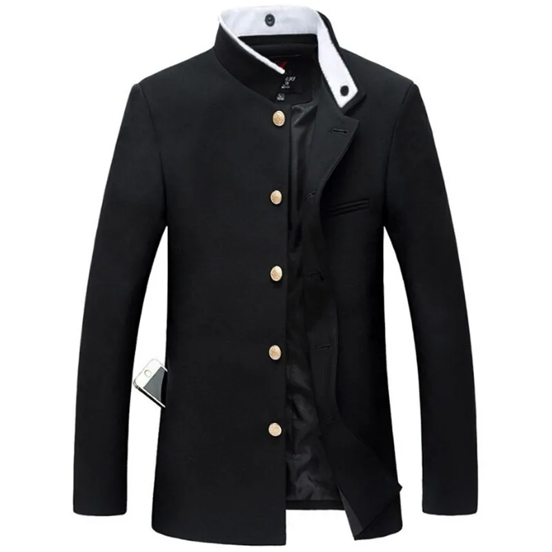 New Men Black Slim Tunic Jacket Single Breasted Blazer Japanese School Uniform College Coat