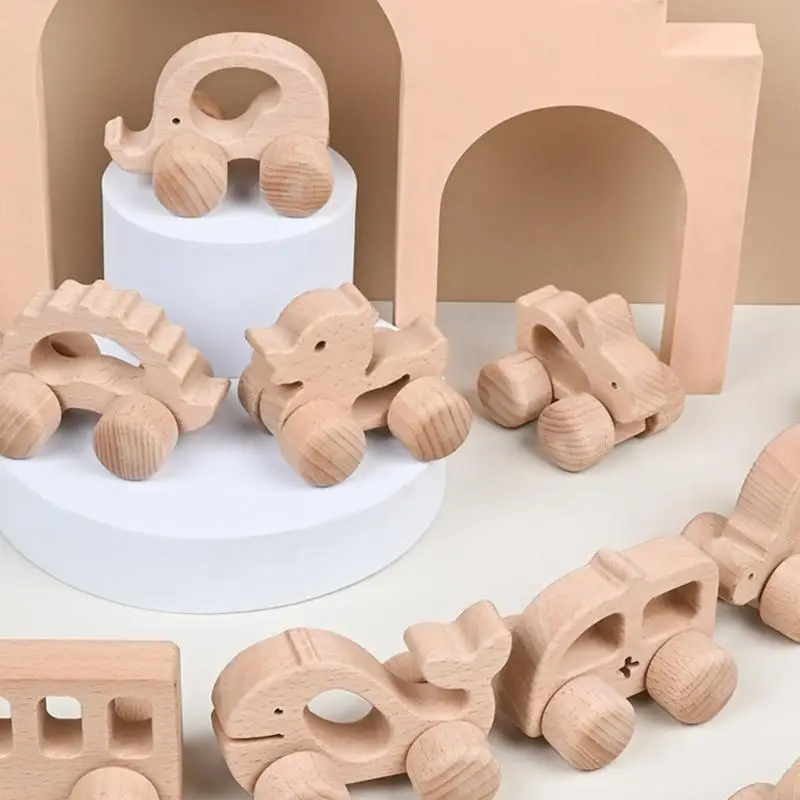 

N1HB Интерактивная деревянная игрушка для животных для малыша Push Push Car Toy Toy Grip Упражнение