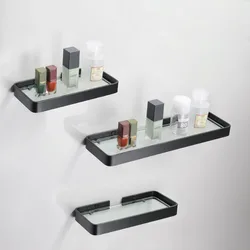 Black Bathroom Corner Rack 25-45cm Wall-mounted Bathroom Shower Rack Aluminum Toilet Storage Rack Glass Bathroom Shelf